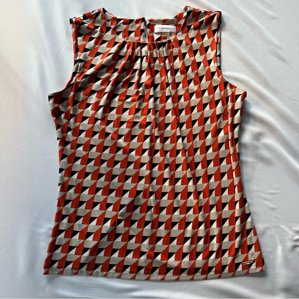 Calvin Klein Red and White Geometric Blouse